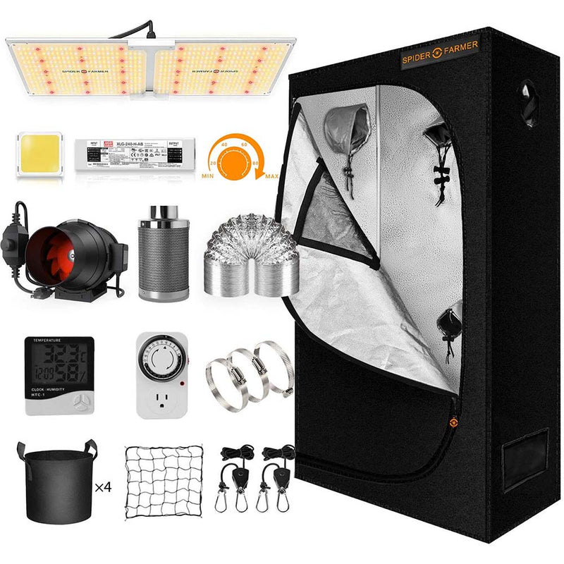 Spider Farmer Grow Tent Kit Complete SF-2000 LED Grow Light, Ventilation System Setup Package