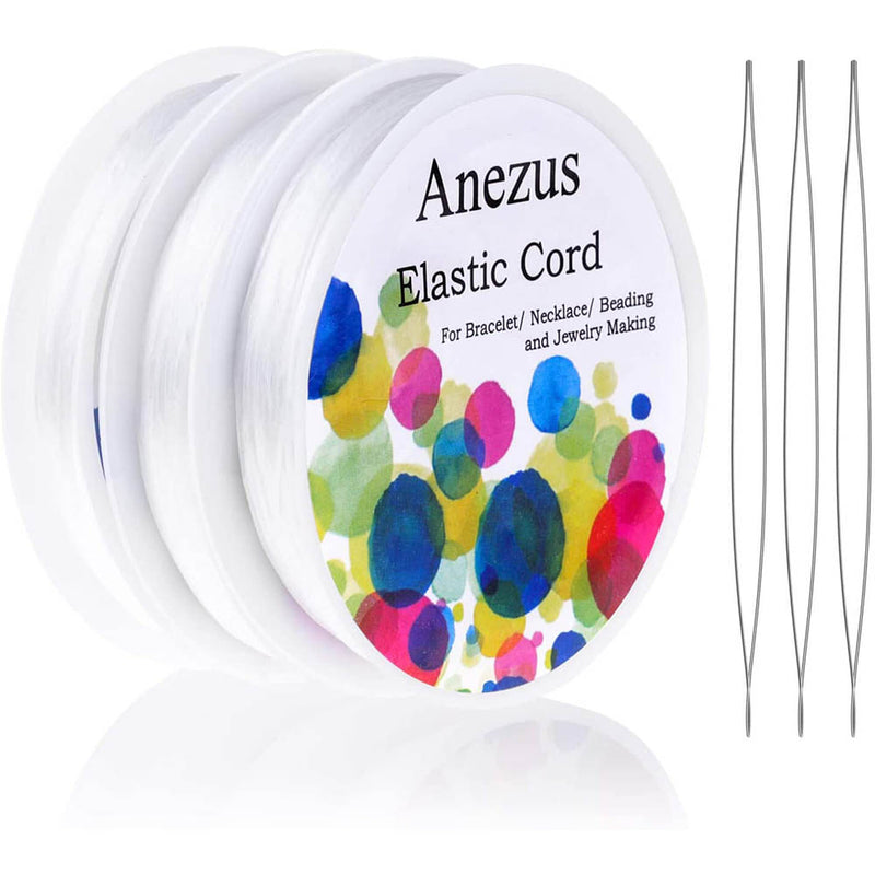 Anezus Stretchy String for Bracelets, 3 Rolls Elastic String Jewelry Bead Cord with 3pcs Large Eye Beading Needles
