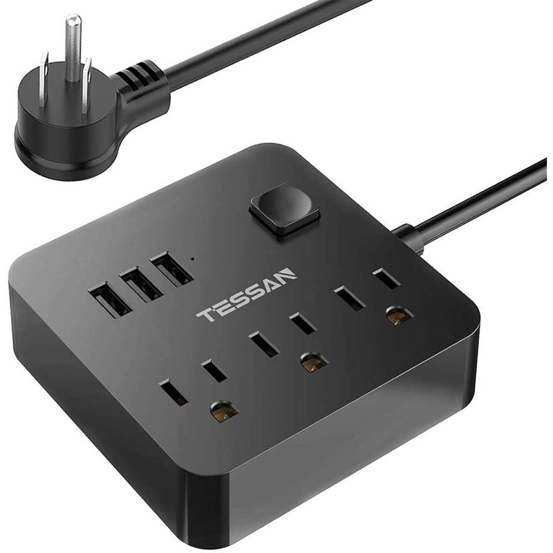 TESSAN Power Strip with 3 USB 3 Outlet, Desktop Charging Station Flat Plug Extension Cord