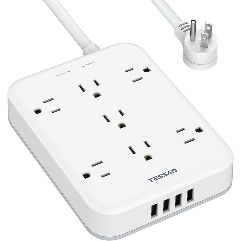 TESSAN Power Strip with USB, Surge Protector Flat Plug with 7 Widely Spaced AC Outlets and 4 USB Charging Ports