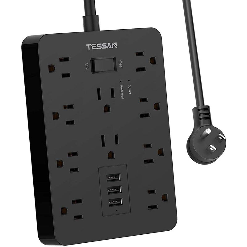 TESSAN Surge Protector with USB, Power Strip Flat Plug with 10 Widely Spaced AC Outlets