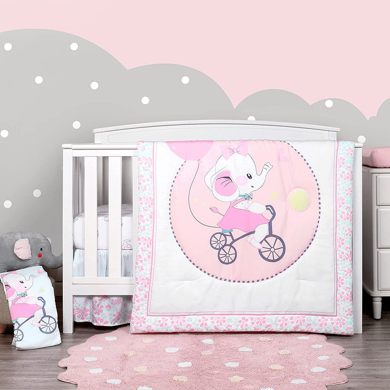 TILLYOU Elephant Theme Crib Bedding Set for Girls, Luxury Nursery Bedding Essential
