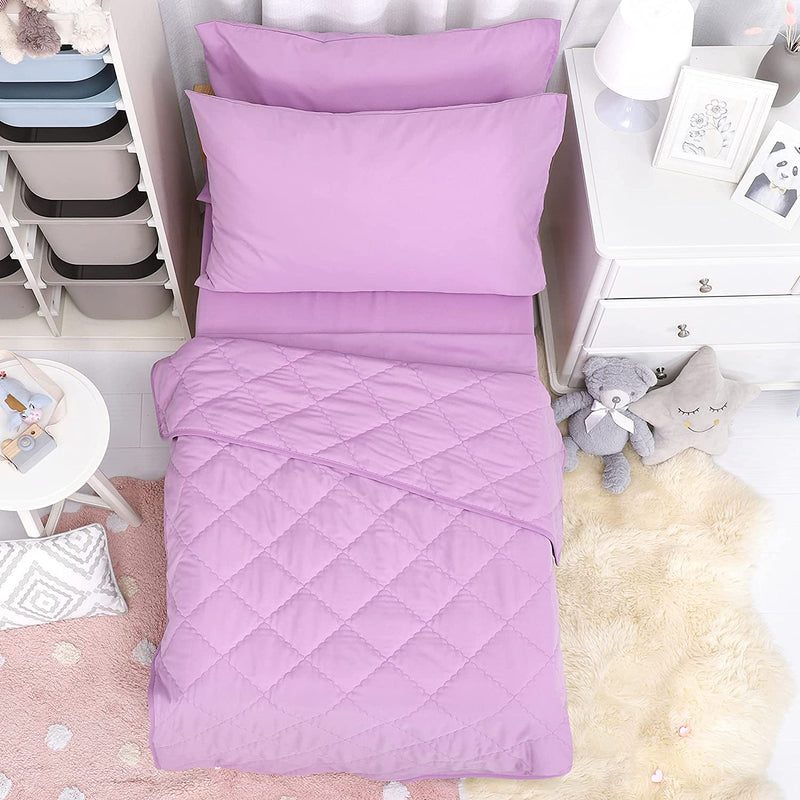 TILLYOU 5-Piece Solid Toddler Bedding Set for Boys or Girls, Bed-in-a-Bag Microfiber Comforter Set