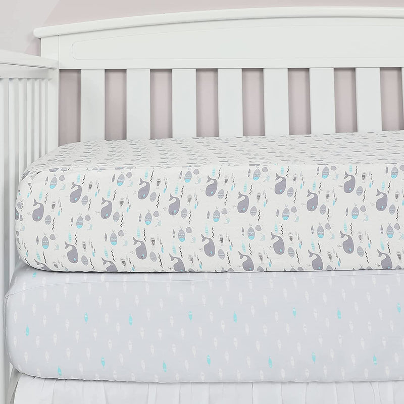 TILLYOU Printed Fitted Crib Sheet Set for Boys or Girls, 100% Natural Cotton Toddler Bed Mattress Sheets