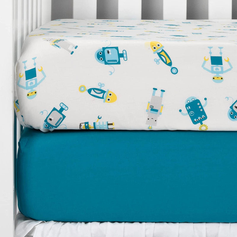 TILLYOU Printed Fitted Crib Sheet Set for Boys or Girls, 100% Natural Cotton Toddler Bed Mattress Sheets