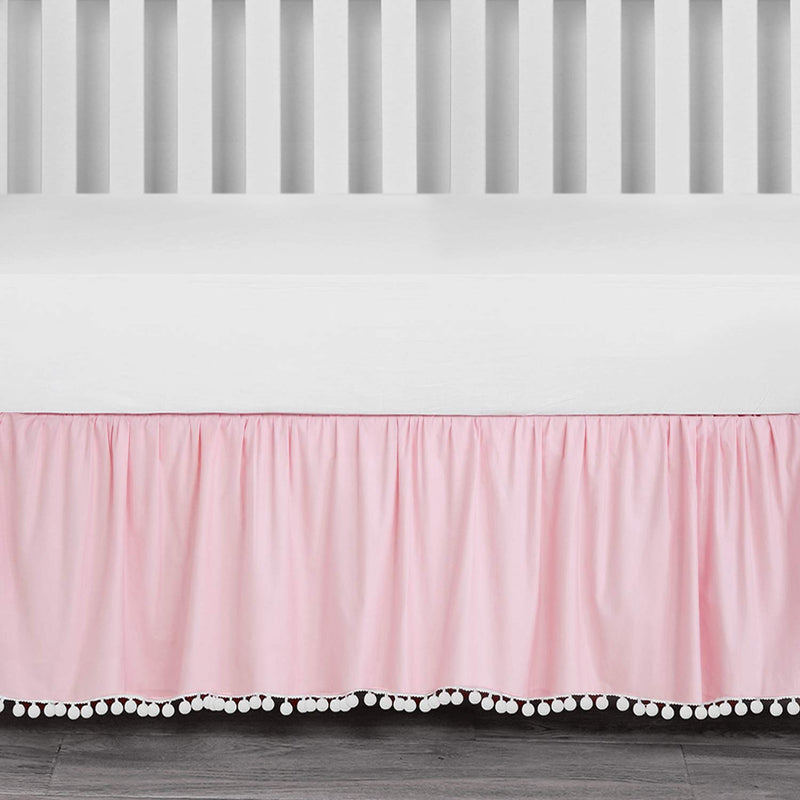 TILLYOU Ruffled Crib Skirt with Pompoms, Microfiber Nursery Crib Toddler Bedding Skirts