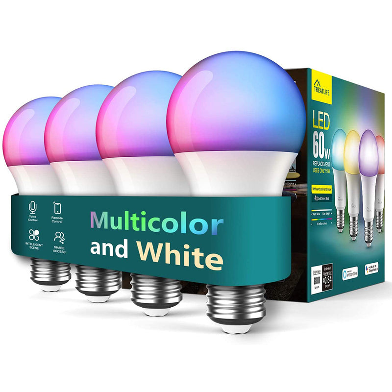 TREATLIFE Smart Light Bulbs 4 Pack, Treatlife 2.4GHz Music Sync Color Changing Light Bulb