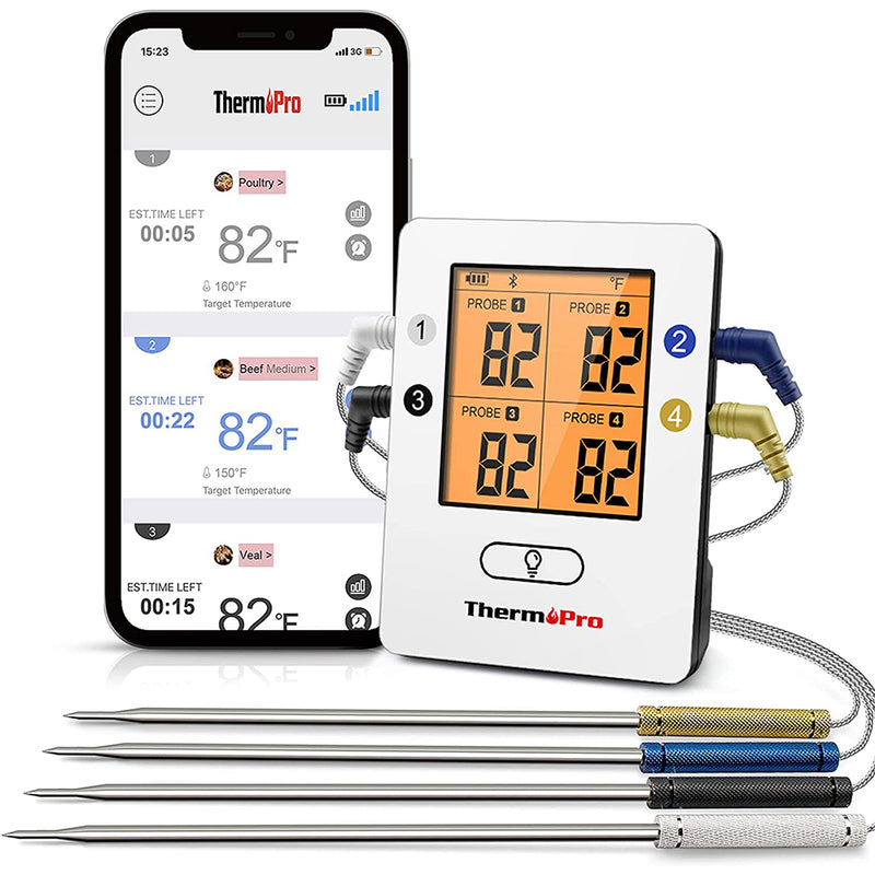 ThermoPro TP25 500ft Bluetooth Meat Thermometer with 4 Temperature Probes