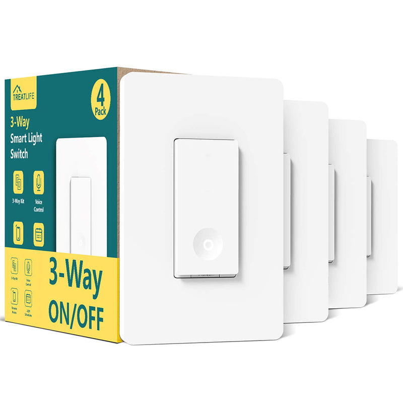Treatlife 3 Way Smart Light Switch 4 Pack, 2.4GHz Wi-Fi Smart Switch, Neutral Wire Required, Remote Control, ETL Certified