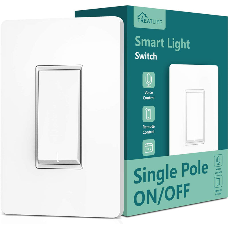 Treatlife Single Pole Smart Light Switch, Neutral Wire Required, 2.4Ghz Wi-Fi Light Switch