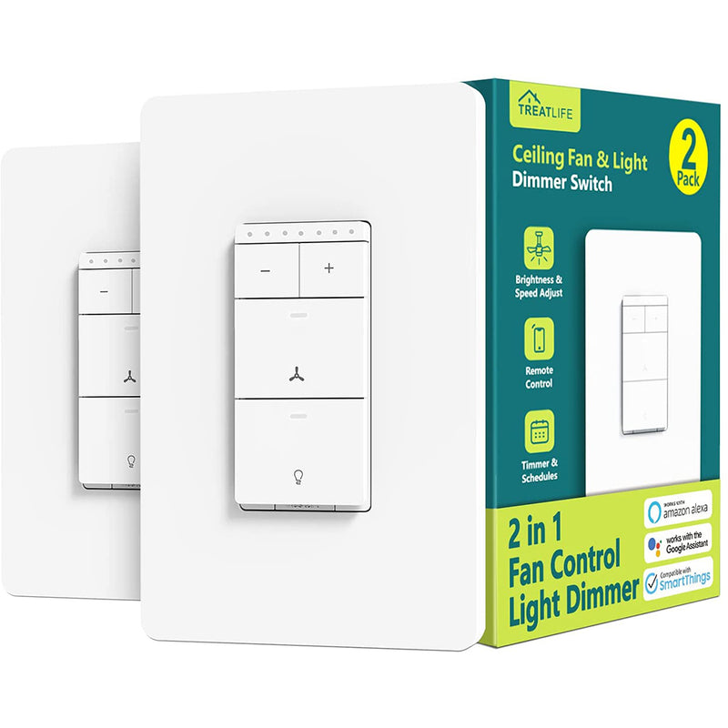 Treatlife Smart Ceiling Fan Control and Dimmer Light Switch 2PACK, Neutral Wire Needed