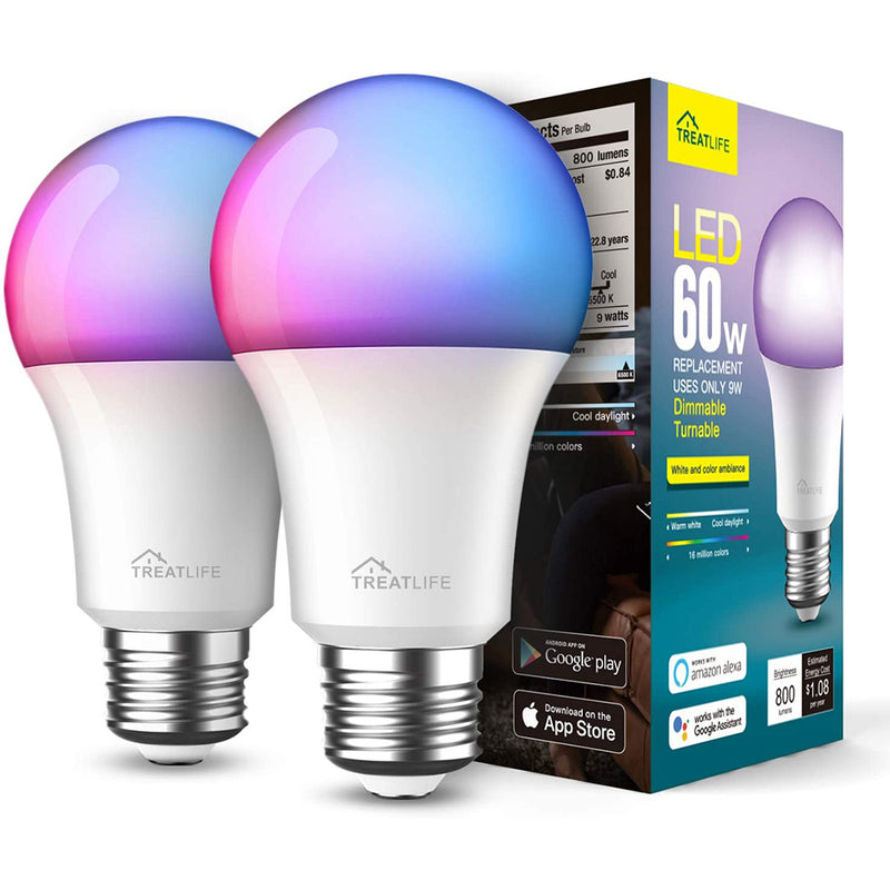 Treatlife  Smart Light Bulbs 2 Pack,2.4GHz Music Sync Color Changing Light Bulb,  A19 E26 9W 800 Lumen LED