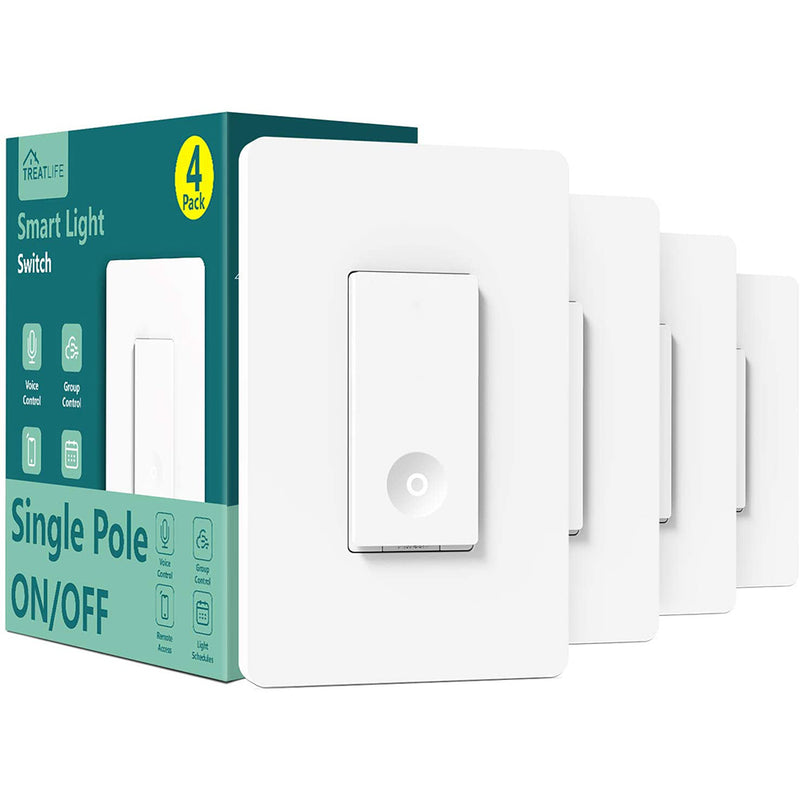 Treatlife Smart Switch 4 Pack, 2.4Ghz Smart Light Switch WiFi Light Switch Single-Pole, Neutral Wire Required