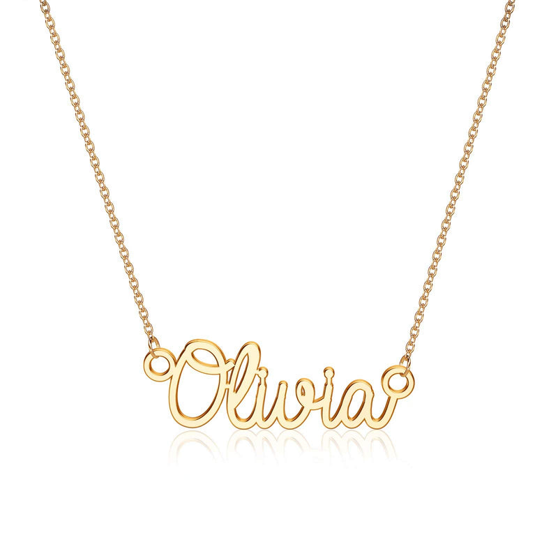 Turandoss Custom Name Necklace Personalized, 14K Gold Plated Name Pendant Necklace
