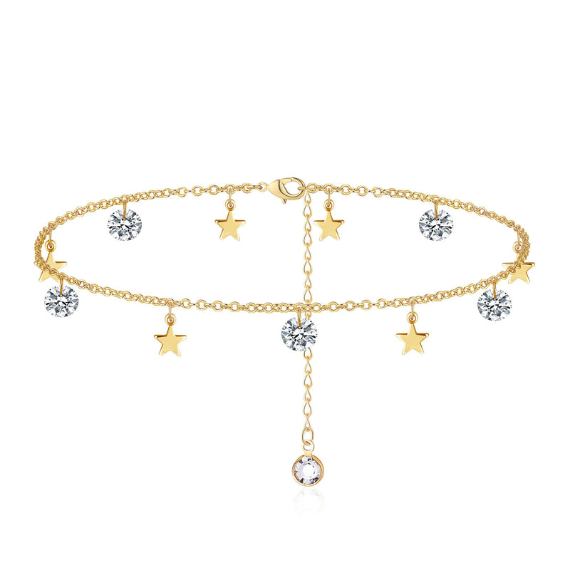 Turandoss Dainty Ankle Bracelets, 14K Gold Filled Handmade Layered Anklet