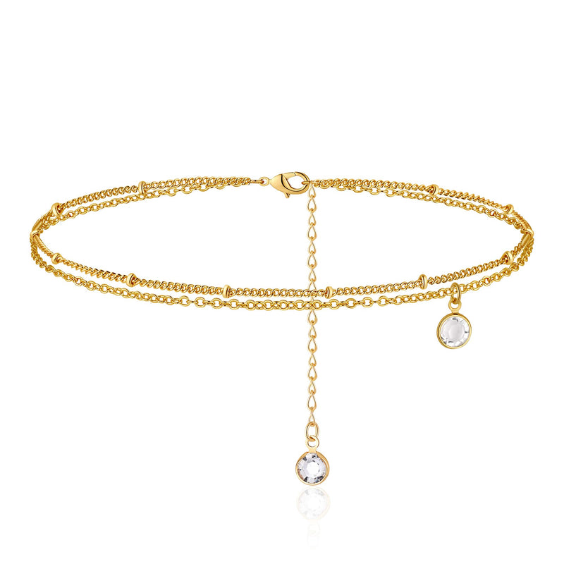 Turandoss Dainty Ankle Bracelets, 14K Gold Filled Handmade Layered Anklet