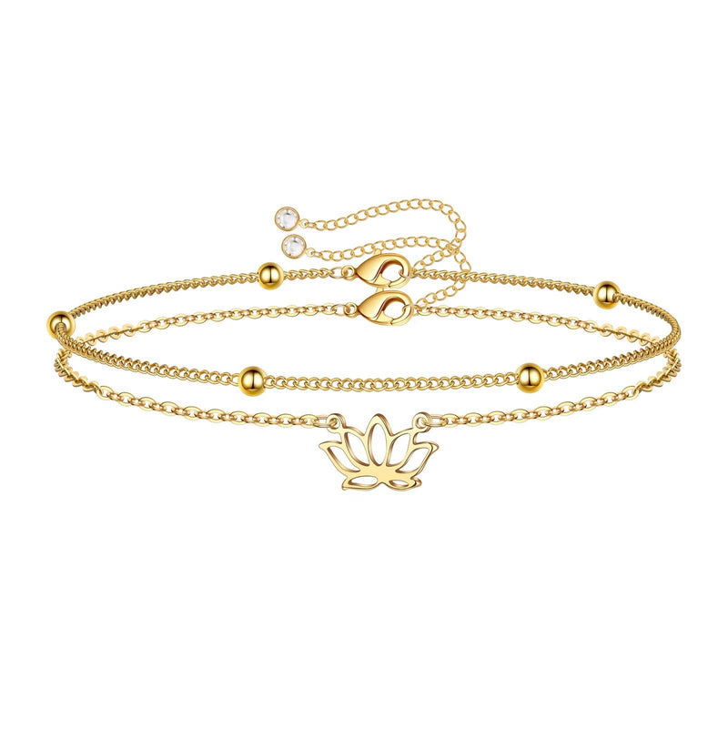Turandoss Dainty Layered Bracelets,14K Gold Plated Adjustable Layering Bracelet