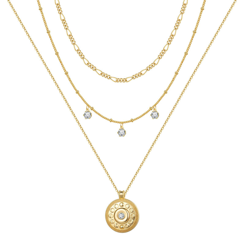 Turandoss Gold Layered Necklaces -14K Gold Plated Handmade Adjustable Layered Choker