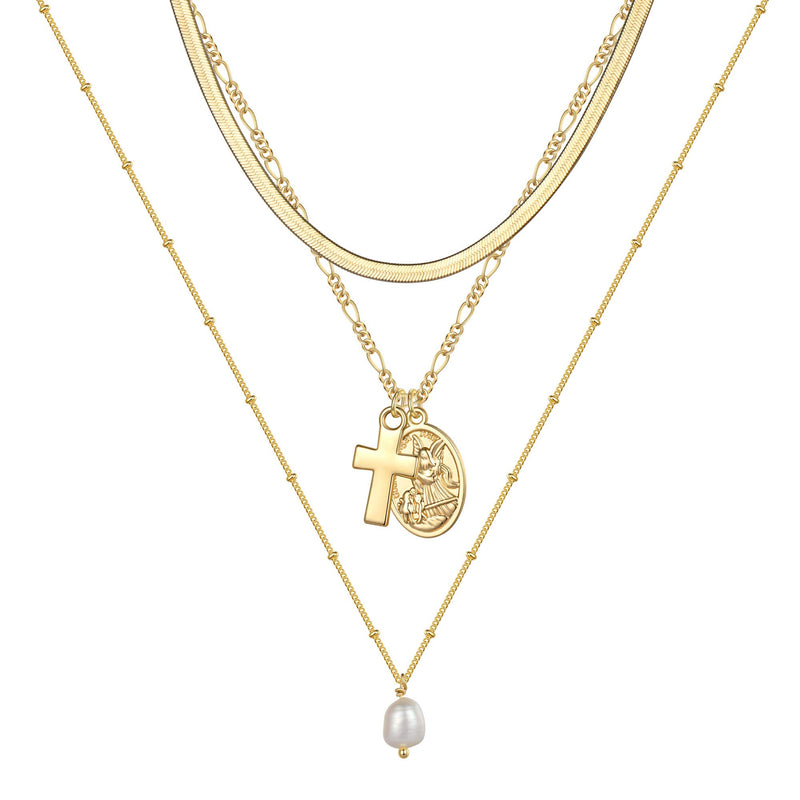 Turandoss Gold Layered Necklaces -14K Gold Plated Handmade Adjustable Layered Choker