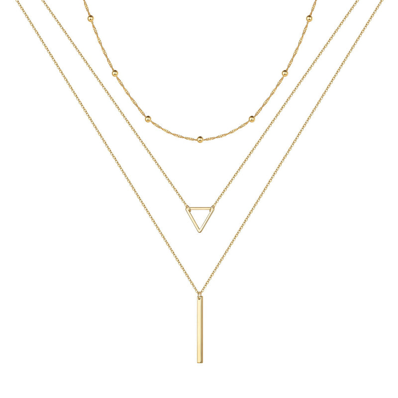 Turandoss Gold Layered Necklaces -14K Gold Plated Handmade Adjustable Layered Choker