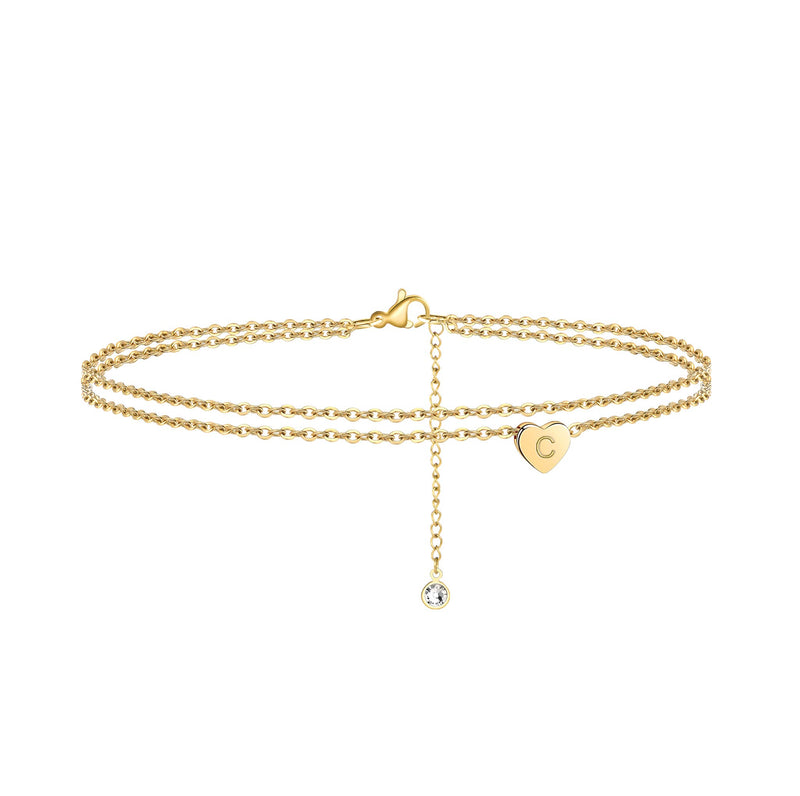 Turandoss Heart Initial Ankle Bracelets,14K Gold Filled Letter Initial Heart Ankle Bracelets