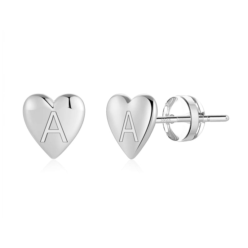 Turandoss Heart Initial Stud Earrings - S925 Sterling Silver Post 14K Gold Plated