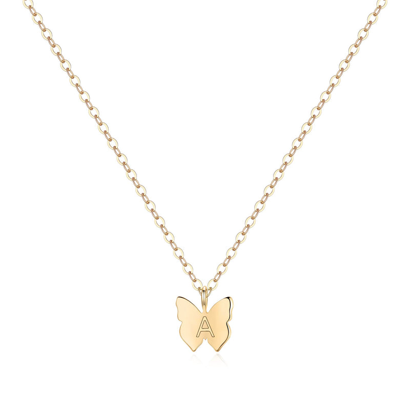 Turandoss Initial Butterfly Necklaces for Girls - Dainty 14K Gold Filled Handmade