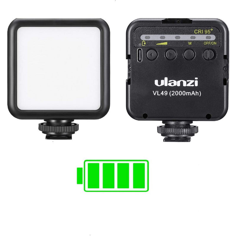 ULANZI VL49 2000mAh LED Video Light w 3 Cold Shoe, Rechargeable Soft Light Panel, Portable Photography Lighting