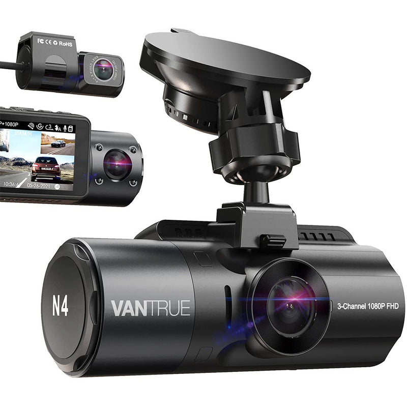 Vantrue N4 3 Channel 4K Dash Cam, 4K+1080P Front and Rear, 4K+1080P Front and Inside, Support 256GB Max