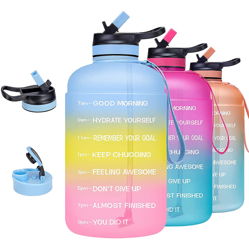 Venture Pal Large 1 Gallon Motivational Water Bottle with 2 Lids , Leakproof BPA Free Tritan Sports Water Jug