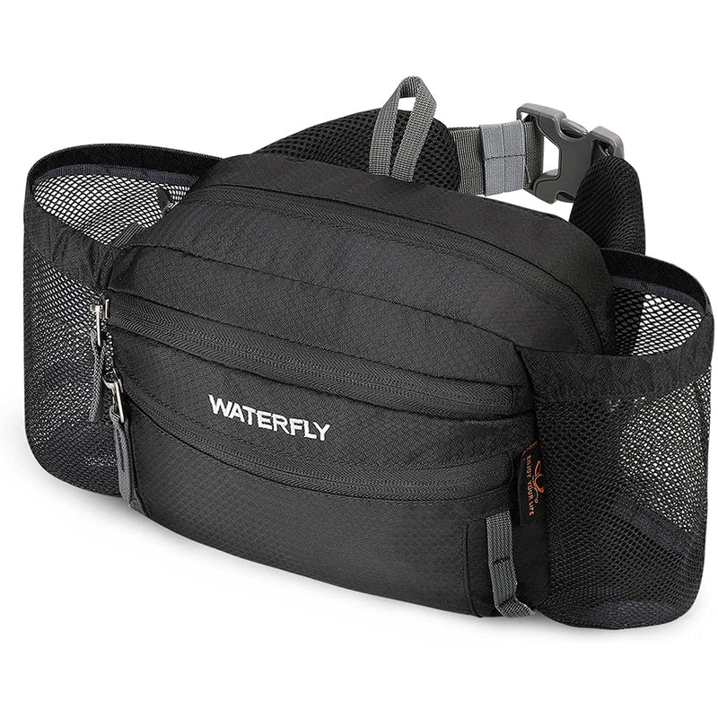 WATERFLY Hiking Fanny Pack with Water Bottle Holder Waist Bag for Walking Running Travel Lumbar Pack fit