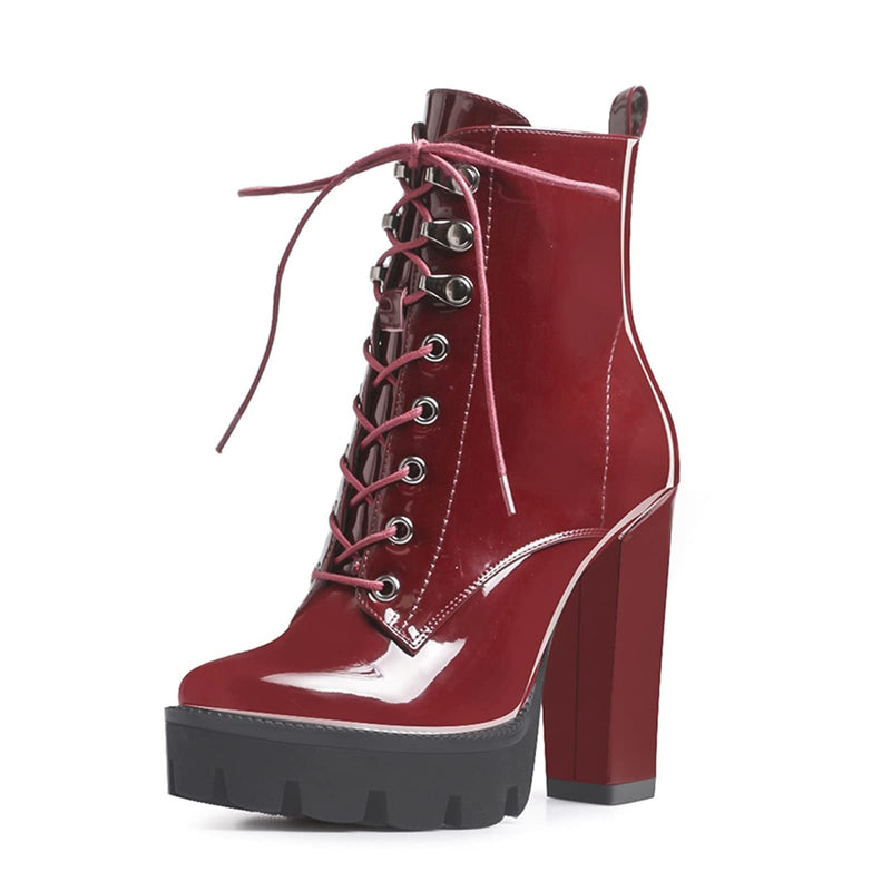 WETKISS Platform Boots,Heeled Combat Boots Chunky Heel Booties Round Toe Lace Up High Heel