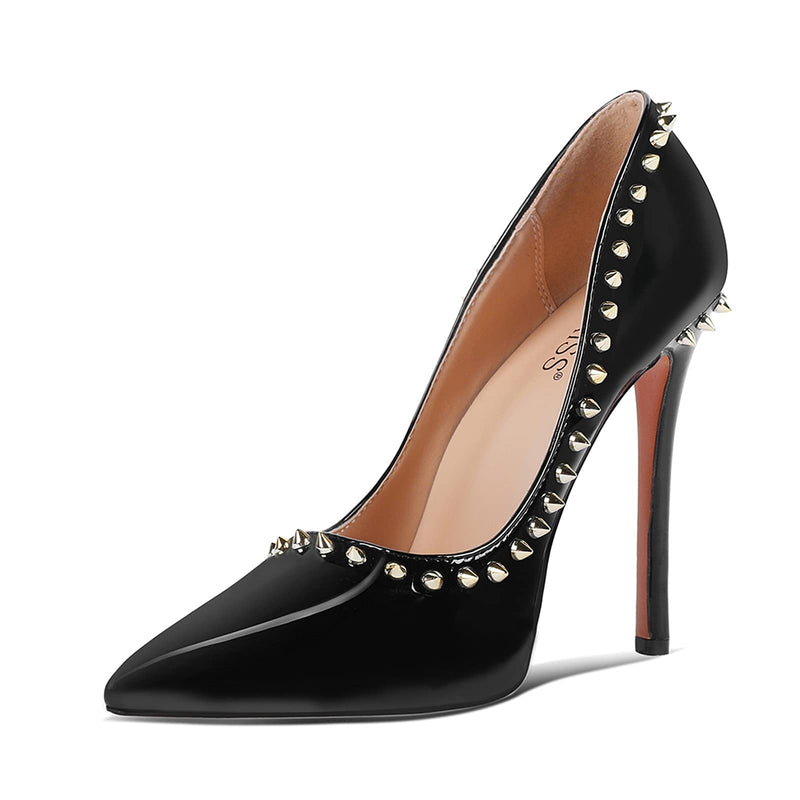 WETKISS Stiletto Heels Pumps,Rivet Studded Pointed Toe Slip on Sexy High Heel Pump Shoes