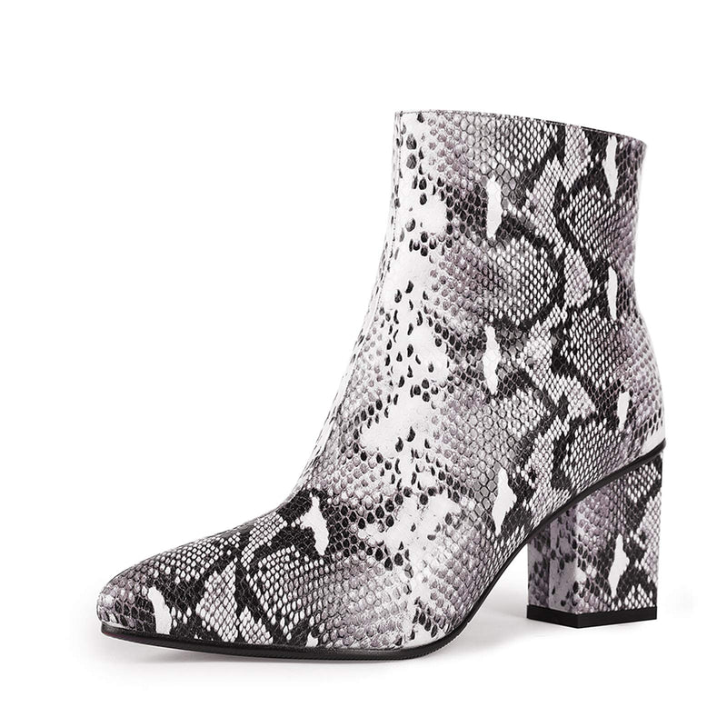 WETKISS Women Snakeskin Booties, Ankle Boots Slip on for Ladies, Snake Print Boots