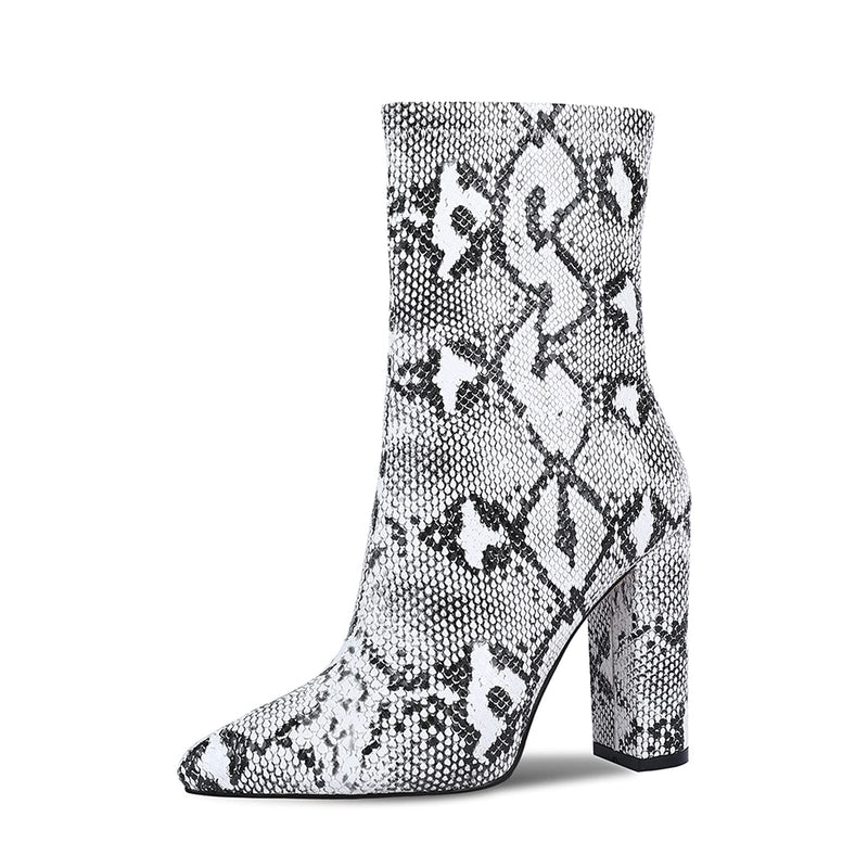 WETKISS Women Snakeskin Booties, Ankle Boots Slip on for Ladies, Snake Print Boots