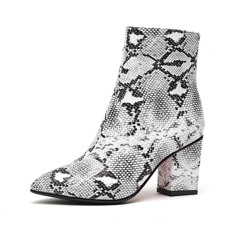 WETKISS Women Snakeskin Booties, Ankle Boots Slip on for Ladies, Snake Print Boots