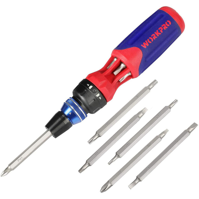 WORKPRO 12-in-1 Ratcheting Multi-Bit Screwdriver Set, Quick-load Mechanism Screwdriver with Double End Bits in Handle