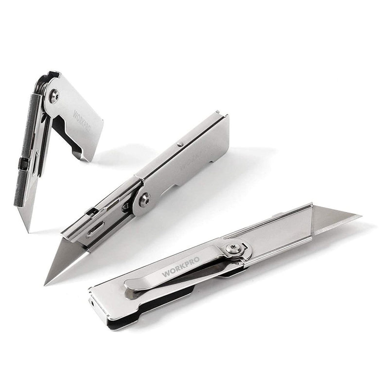 WORKPRO 3-piece Quick Change Folding Pocket Utility Knife Set with Belt Clip
