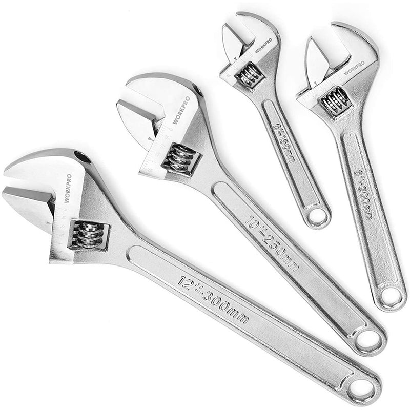 WORKPRO 4-piece Adjustable Wrench Set, Forged, Heat Treated, Chrome-plated