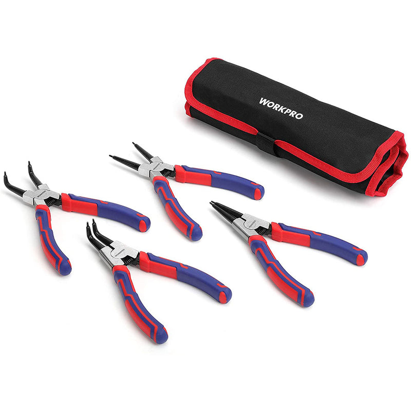 WORKPRO 4-piece Snap Ring Pliers Set - Heavy Duty 7-inch Internal/External Circlip Pliers Kit (Tip Diameter 5/64&