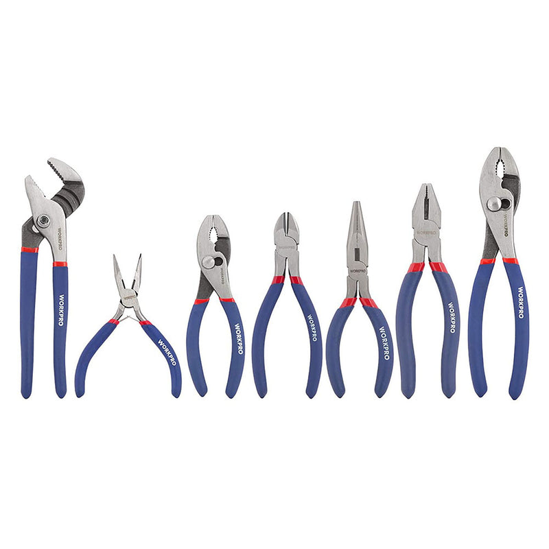 WORKPRO 7-piece Pliers Set (8-inch Groove Joint Pliers, 6-inch Long Nose, 6-inch Slip Joint and more
