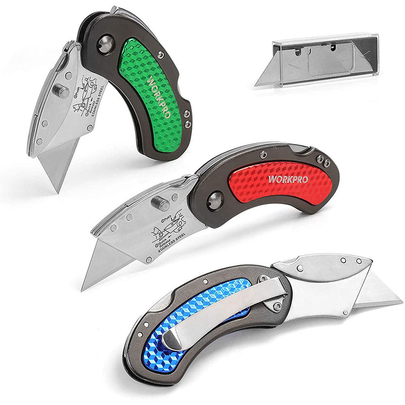 WORKPRO Folding Utility Knife Set Quick Change Blade, Back-lock Mechanism 3-piece