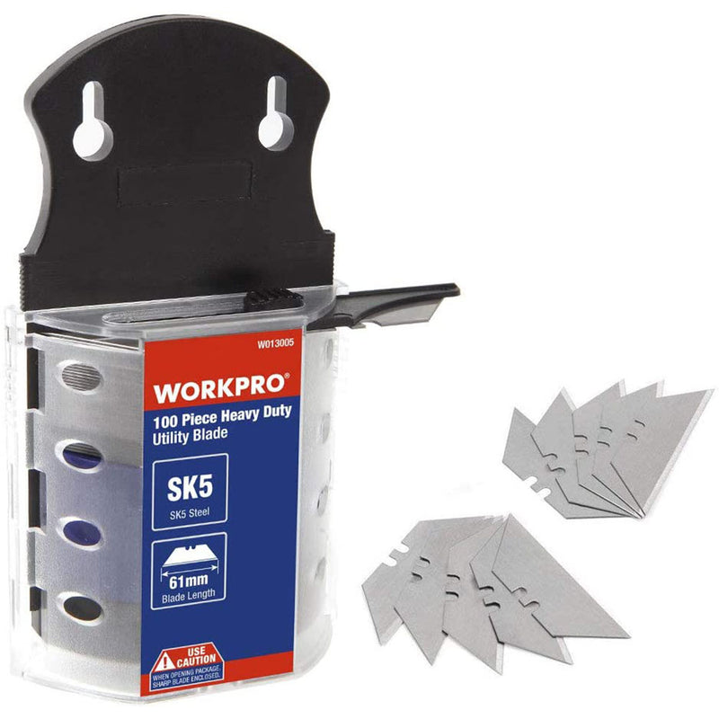 WORKPRO Utility Knife Blades, SK5 Steel, 100-pack with Dispenser