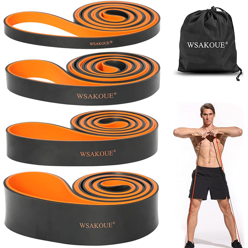 WSAKOUE Resistance Bands, Pull Up Assist Bands for Body Stretching, Powerlifting, Workout Bands with Carrying Bag(Set-4)