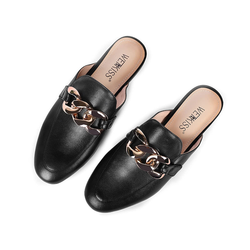 Wetkiss Studded Mules Rivet Flats Loafer Gold Chain Casual Shoes Slip on Slide Sandals Slipers