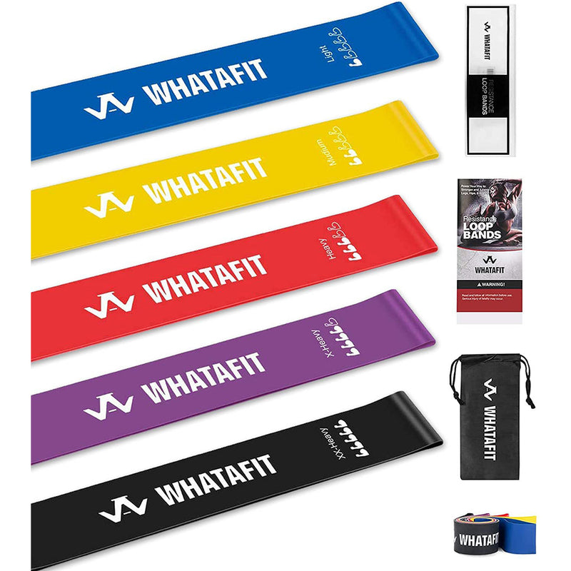 Whatafit Mini Resistance Loop Bands -Set of 5- Premium Exercise Fitness Band ,Natural Latex Workout Band