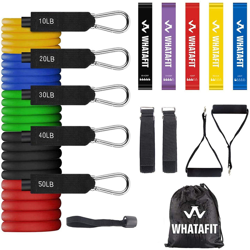 Whatafit Resistance Bands Set (16pcs), Exercise Bands with Door Anchor, Handles, Carry Bag, Legs Ankle Straps