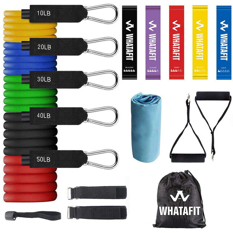 Whatafit Resistance Bands Set (17pcs), Exercise Bands with Door Anchor, Handles, Carry Bag, Legs Ankle Straps