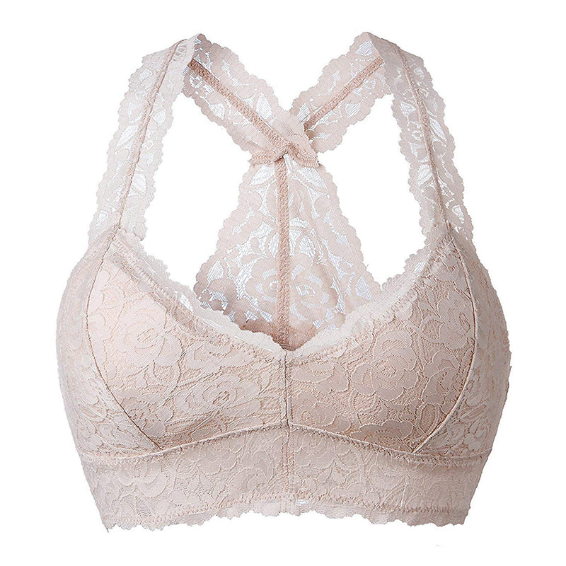 YIANNA Women Floral Lace Bralette Padded Breathable Sexy Racerback Lace Bra