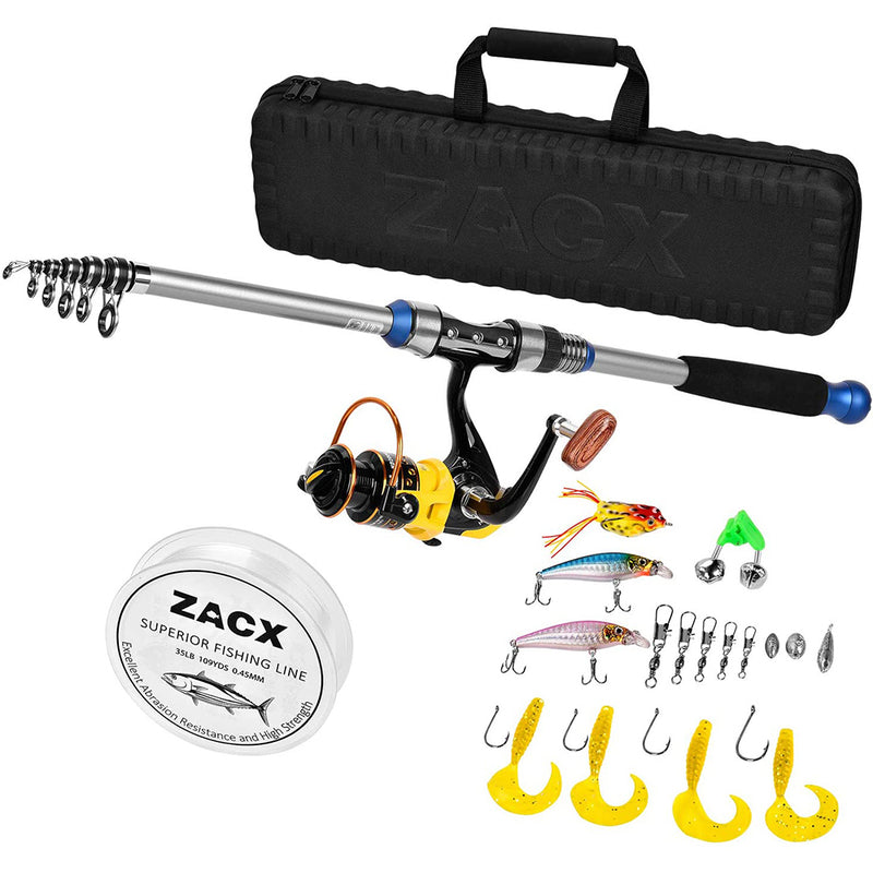 ZACX Telescopic Fishing Rod and Reel Combos Full Kits, Spinning Fishing Gear Pole Sets with Line Lures Hooks